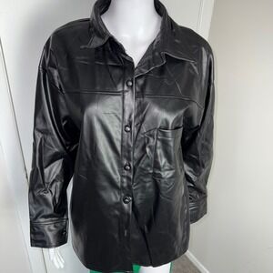 Micas Faux Leather Shirt Button Down Long Sleeve Oversized Size S‎
